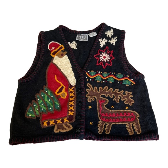 Vintage Sigred  Olsen Knit Ugly Christmas Sweater Vest Cropped please Read - Picture 1 of 14